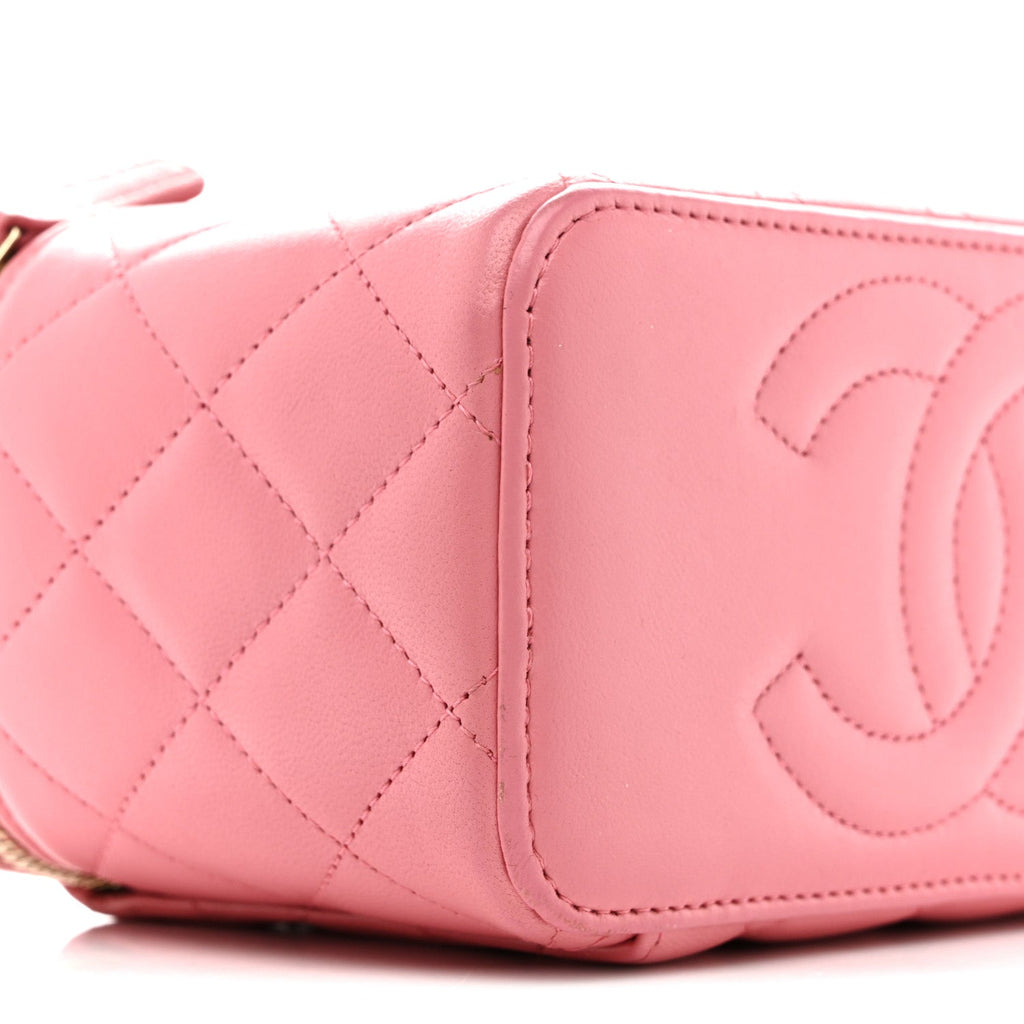 Chanel Lambskin Quilted Small Top Handle Vanity Case With Chain Pink