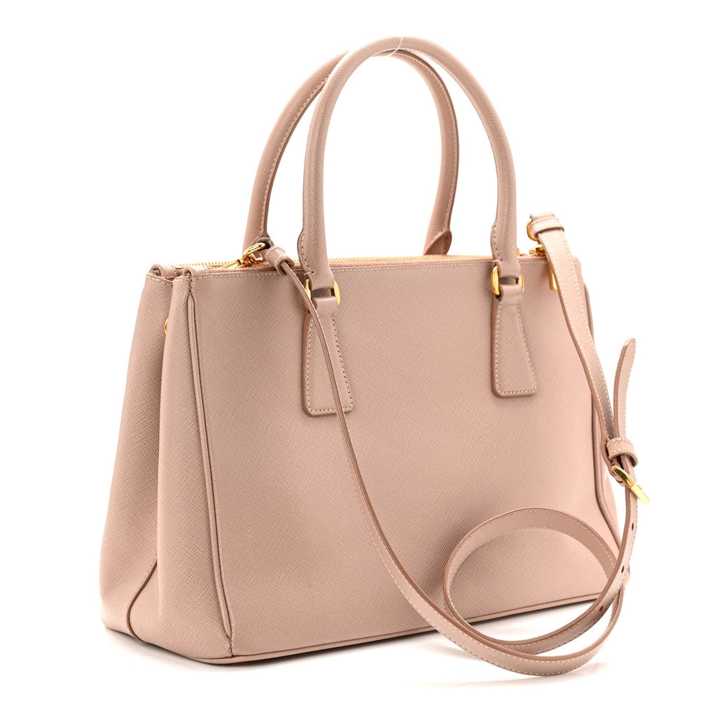 Prada Saffiano Small Galleria Double Zip Tote Cammeo