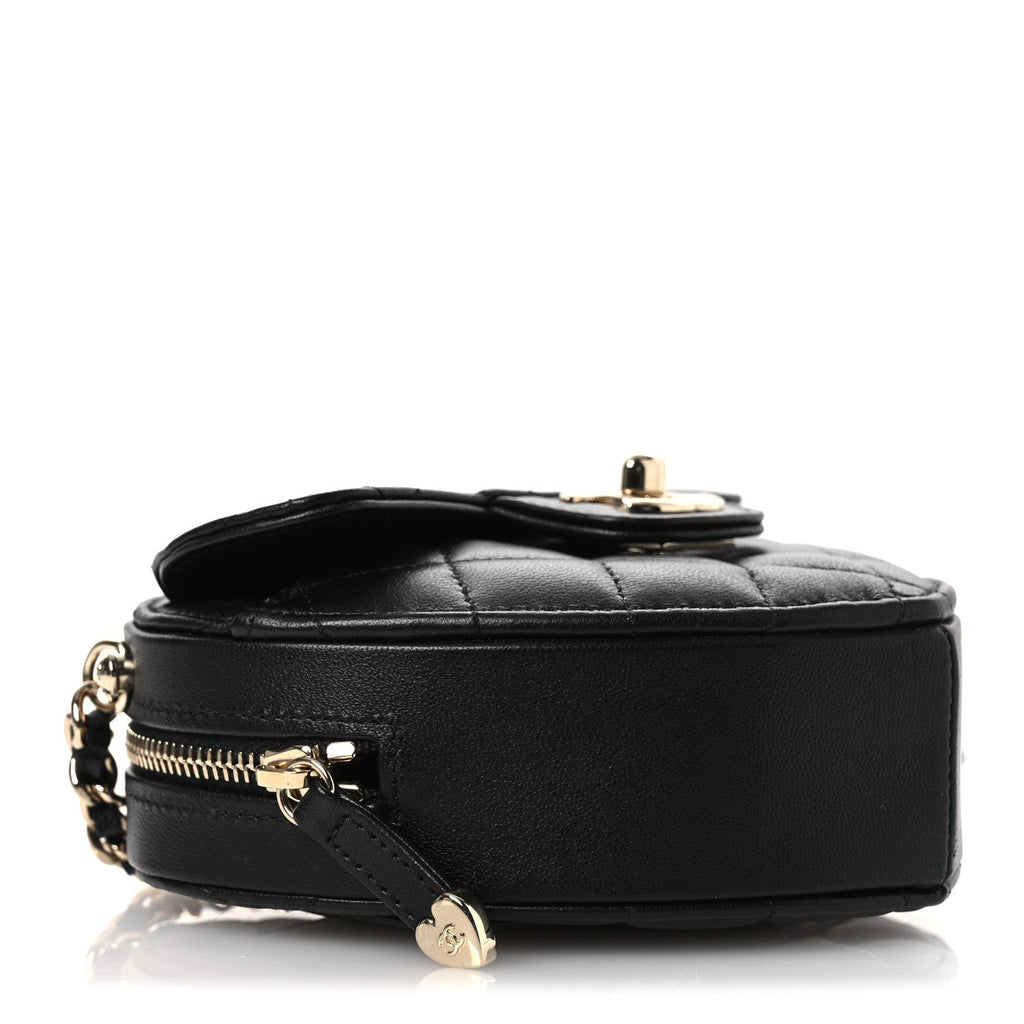 Chanel Lambskin Quilted CC In Love Heart Clutch With Chain Black