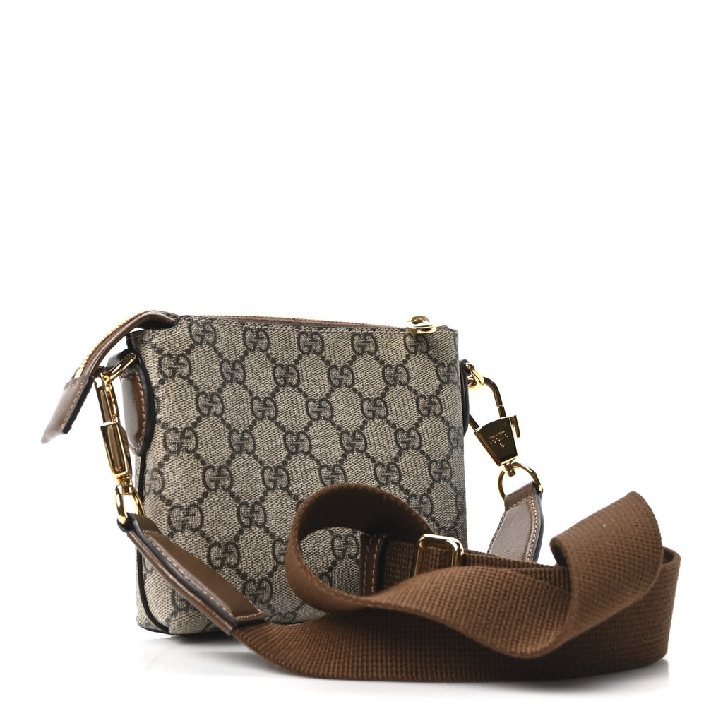 Gucci GG Supreme Monogram Azalea Calfskin Small Retro Interlocking G Wristlet Messenger Bag Beige Ebony Brown Sugar