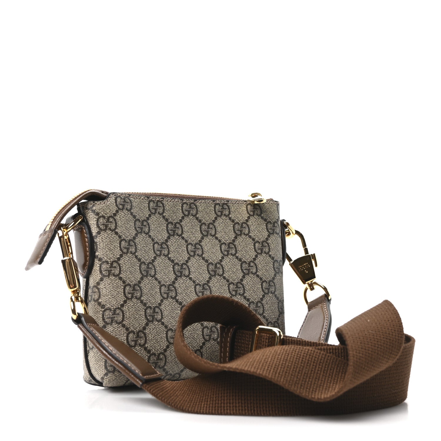 Gucci GG Supreme Monogram Azalea Calfskin Small Retro Interlocking G Wristlet Messenger Bag Beige Ebony Brown Sugar