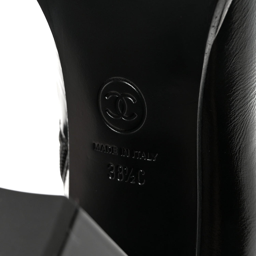 Chanel Shiny Calfskin Patent Cap Toe CC Short Boots 38.5 Black