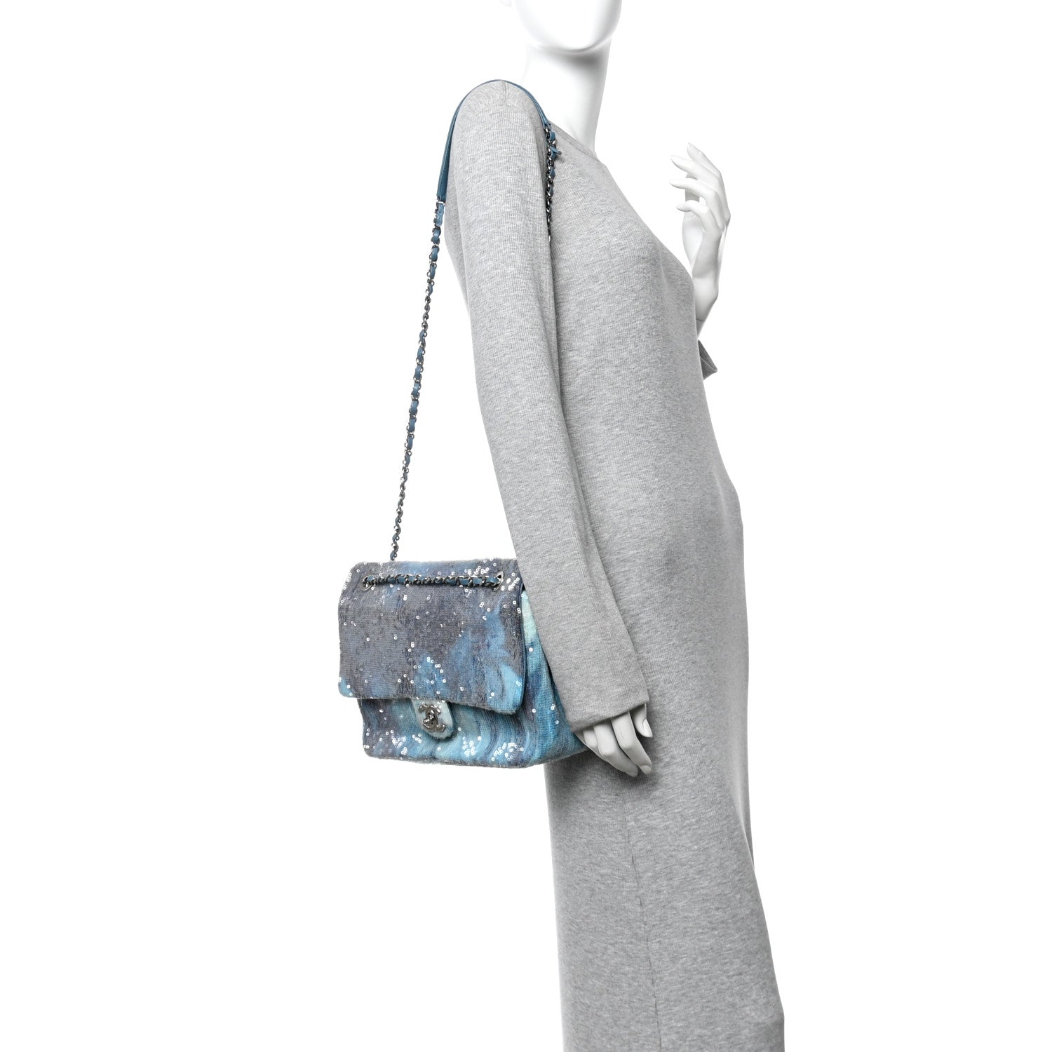 Chanel Sequin Large Waterfall Flap Light Blue