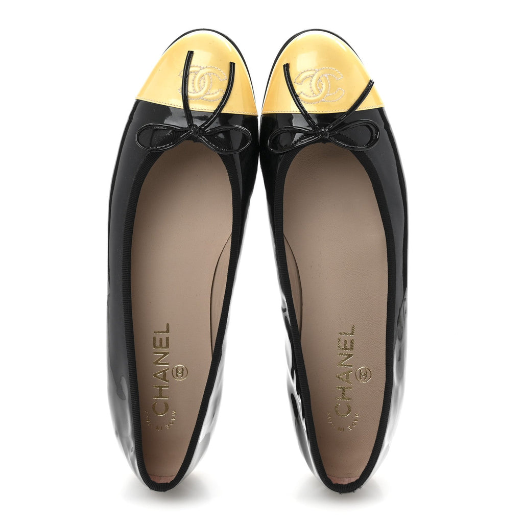Patent CC Cap Toe Ballerina Flats 40 Black Beige