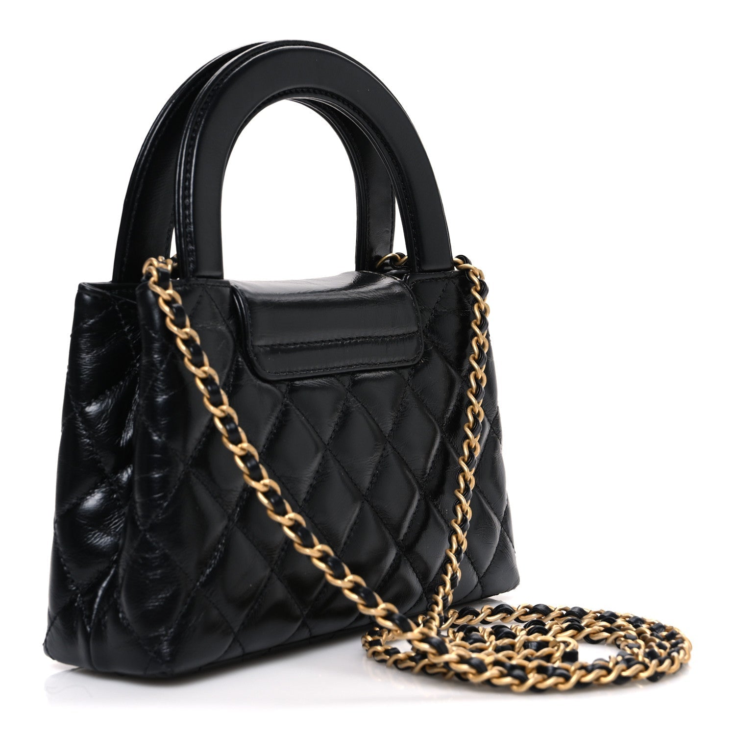Chanel Shiny Aged Calfskin Quilted Nano Kelly Shopper Black