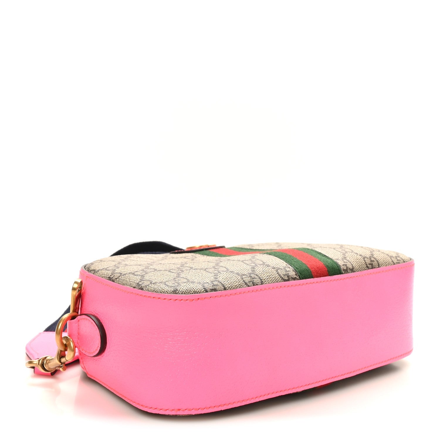 Gucci GG Supreme Monogram Textured Dollar Calfskin Web Ophidia Small Crossbody Bag Beige Ebony Fuchsia