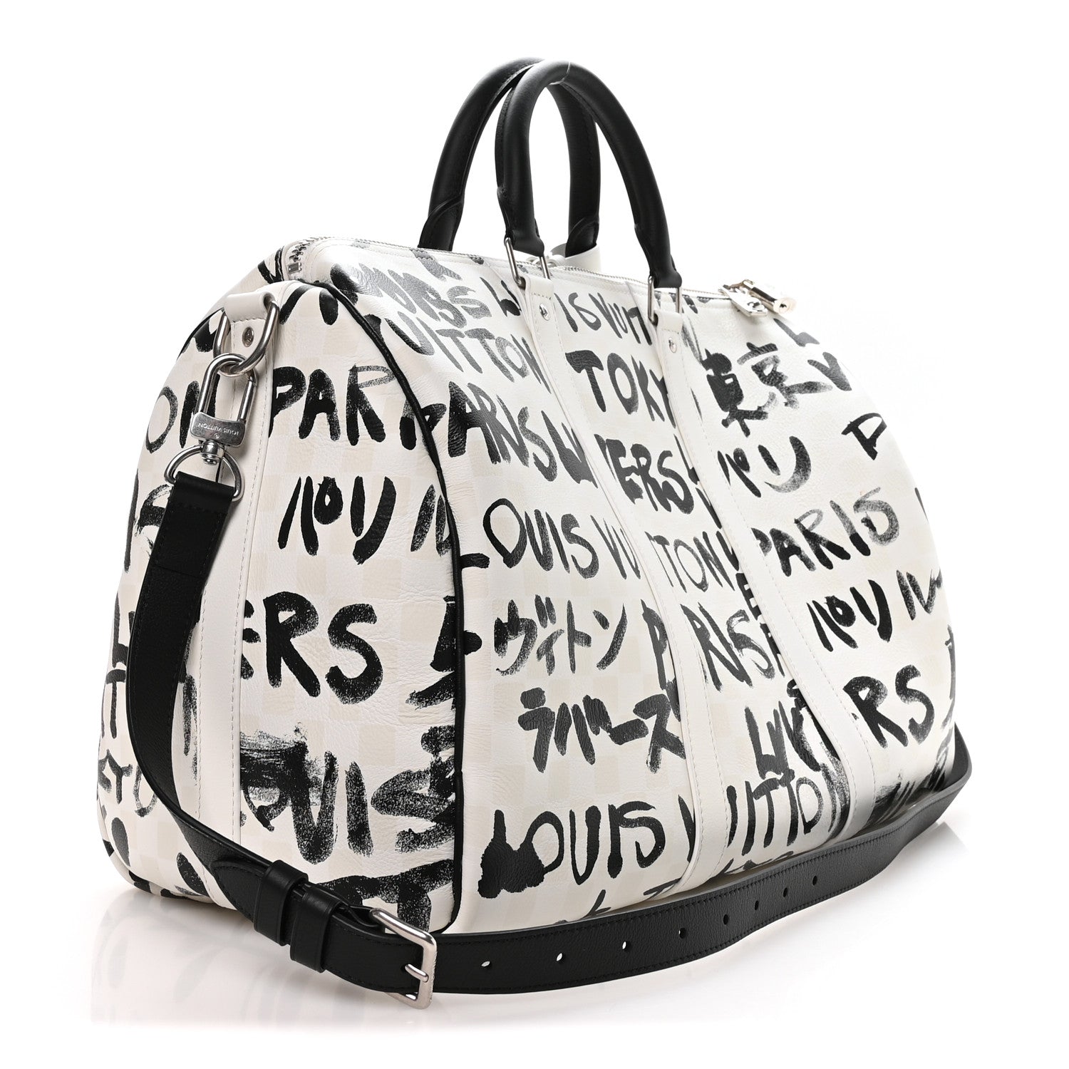 Louis Vuitton Cowhide Damier LV Dynasty Keepall Bandouliere 50 White Black