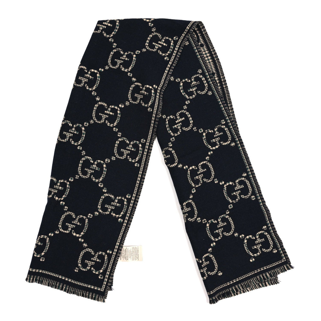 Gucci Wool Check GG Monogram Scarf Black Multicolor