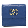 Goatskin Quilted Chanel 19 Small Flap Wallet  Blue
