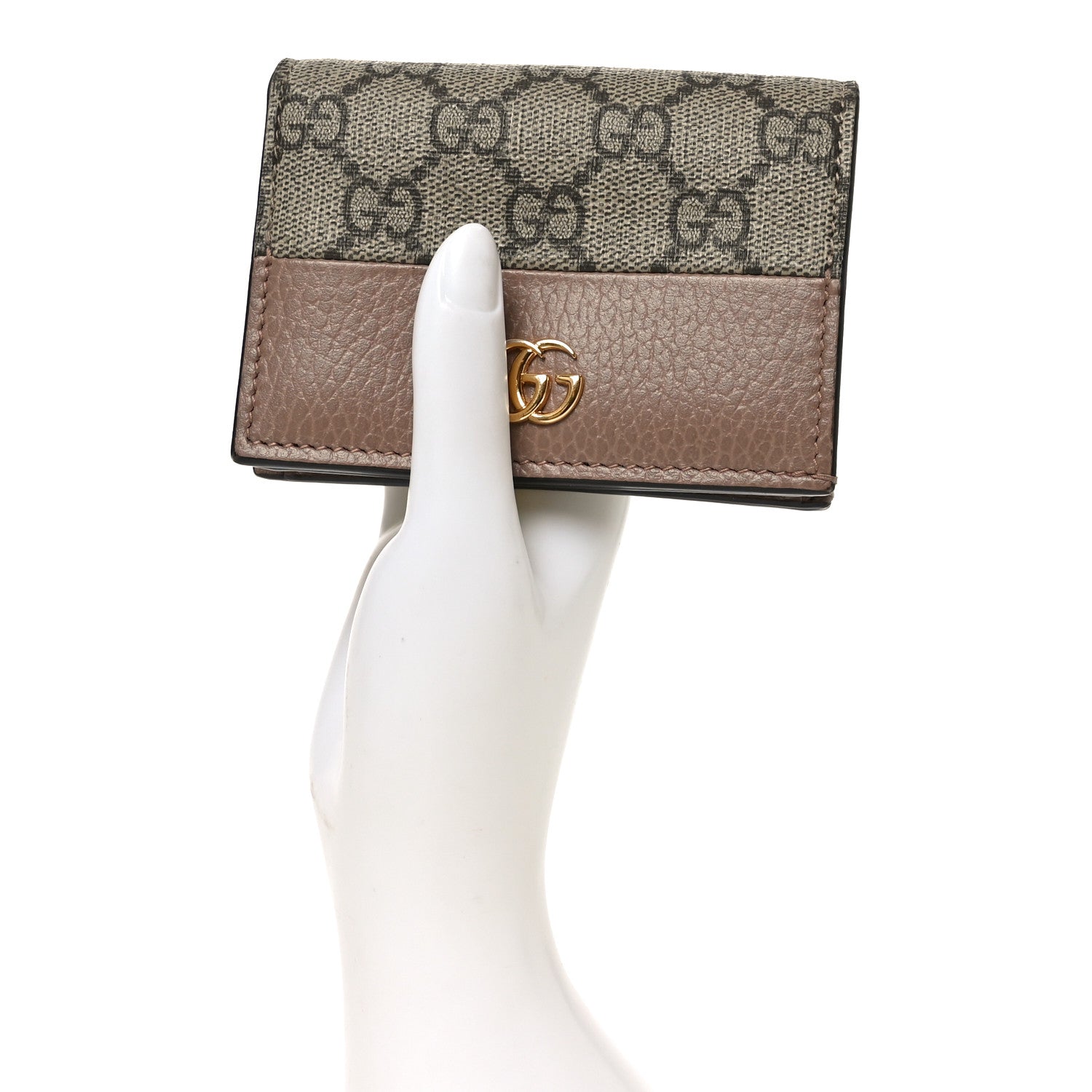 Gucci Dollar Calfskin GG Supreme Monogram GG Marmont Card Case Porcelain Rose Beige Ebony