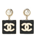 Metal Resin Pearl CC Drop Earrings Gold Black White