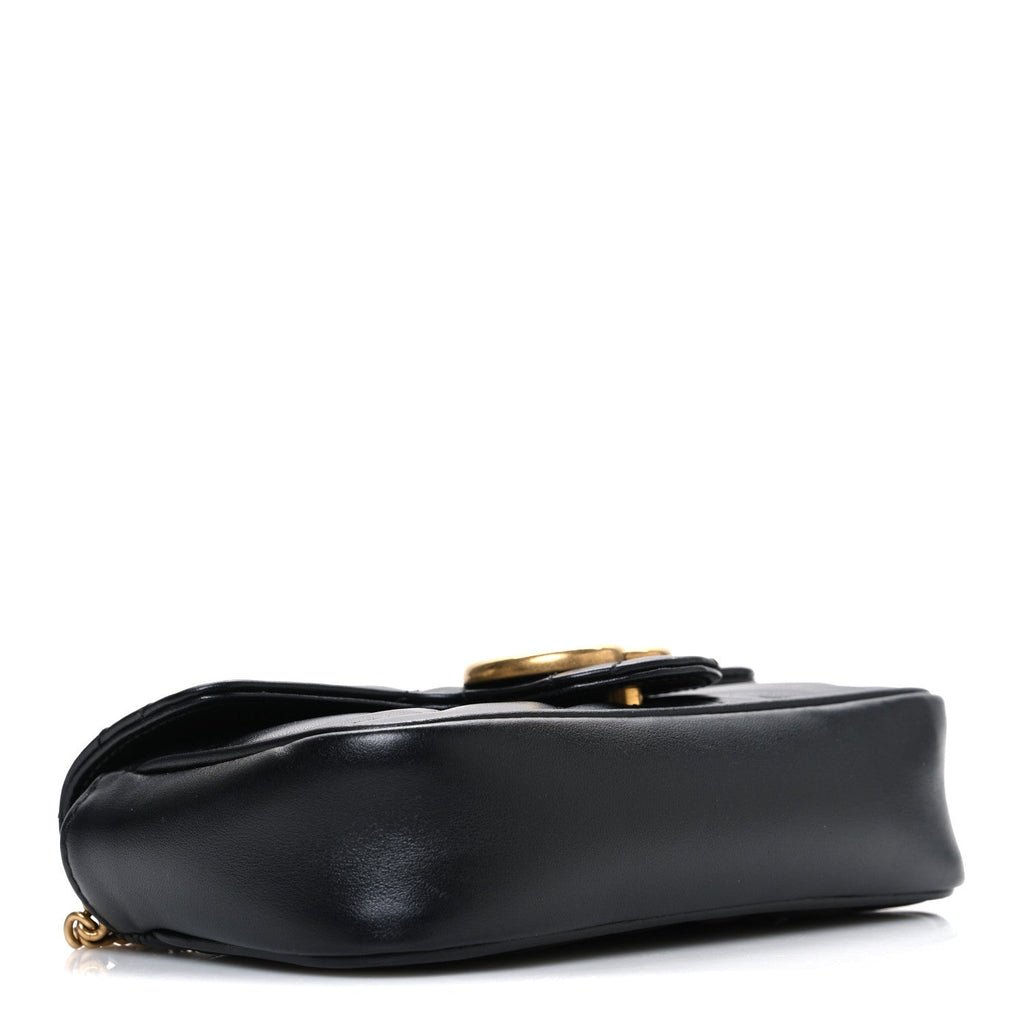 Gucci Calfskin Matelasse Super Mini GG Marmont Shoulder Bag Black