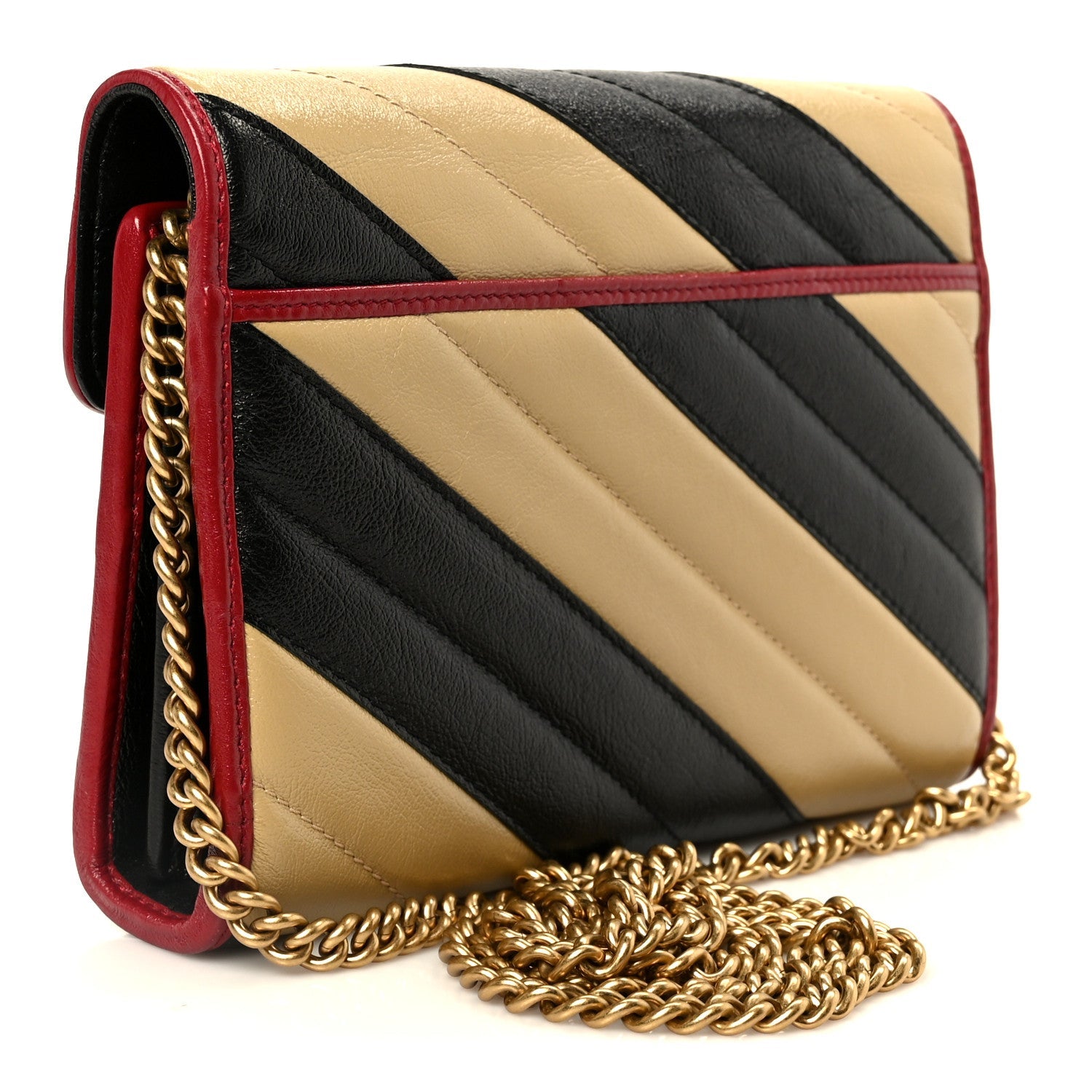 Gucci Azalea Calfskin Matelasse Diagonal Patchwork Torchon GG Marmont Chain Wallet Black Beige Romantic Cerise