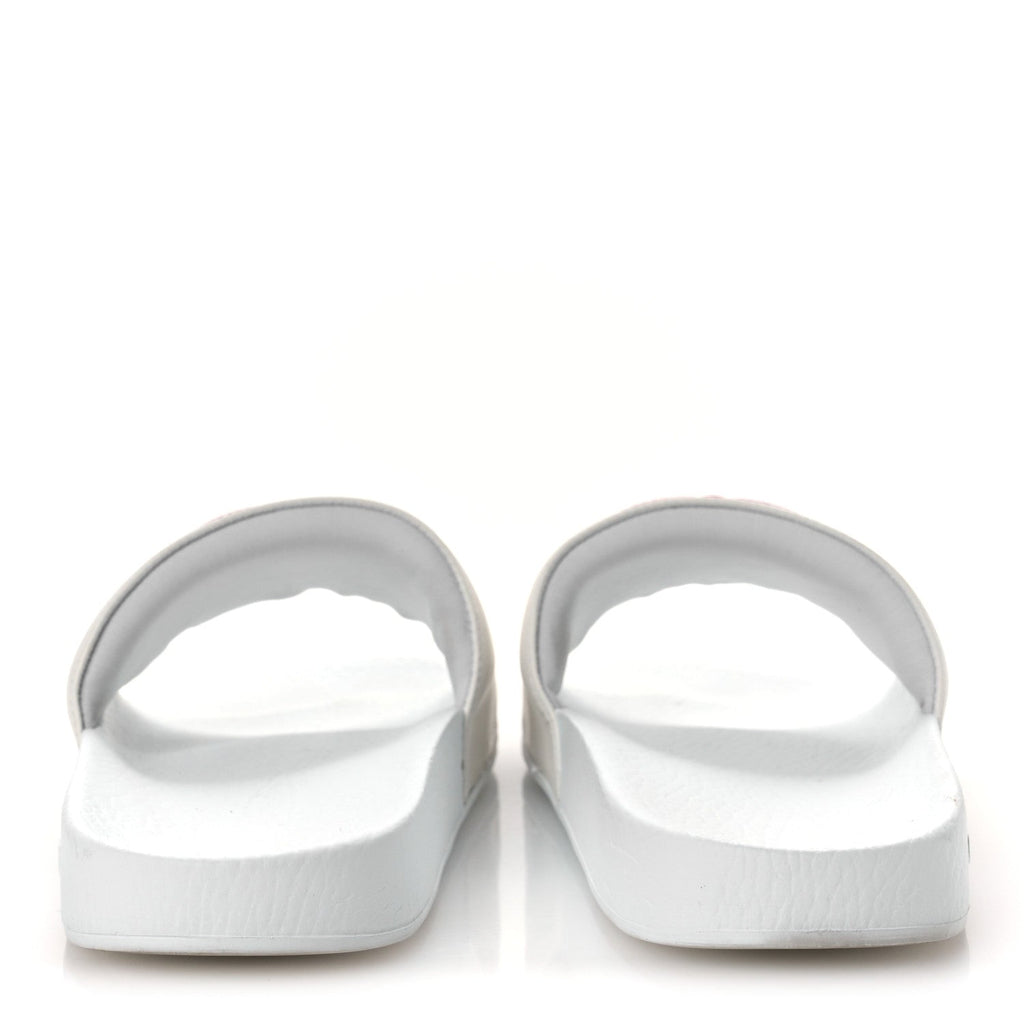 Gucci Nappa Miro Soft Calfskin Interlocking G Mens Slide Sandals 6 White Hibiscus Red