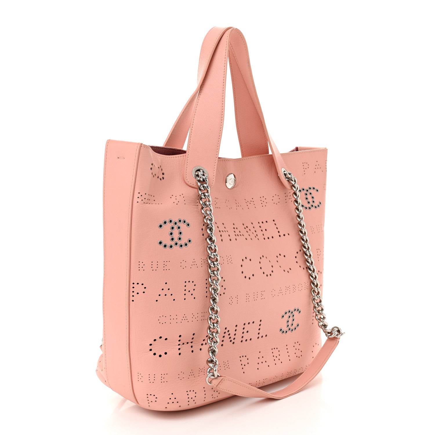 Chanel Calfskin Tweed Small Logo Eyelets Shopping Tote Pink