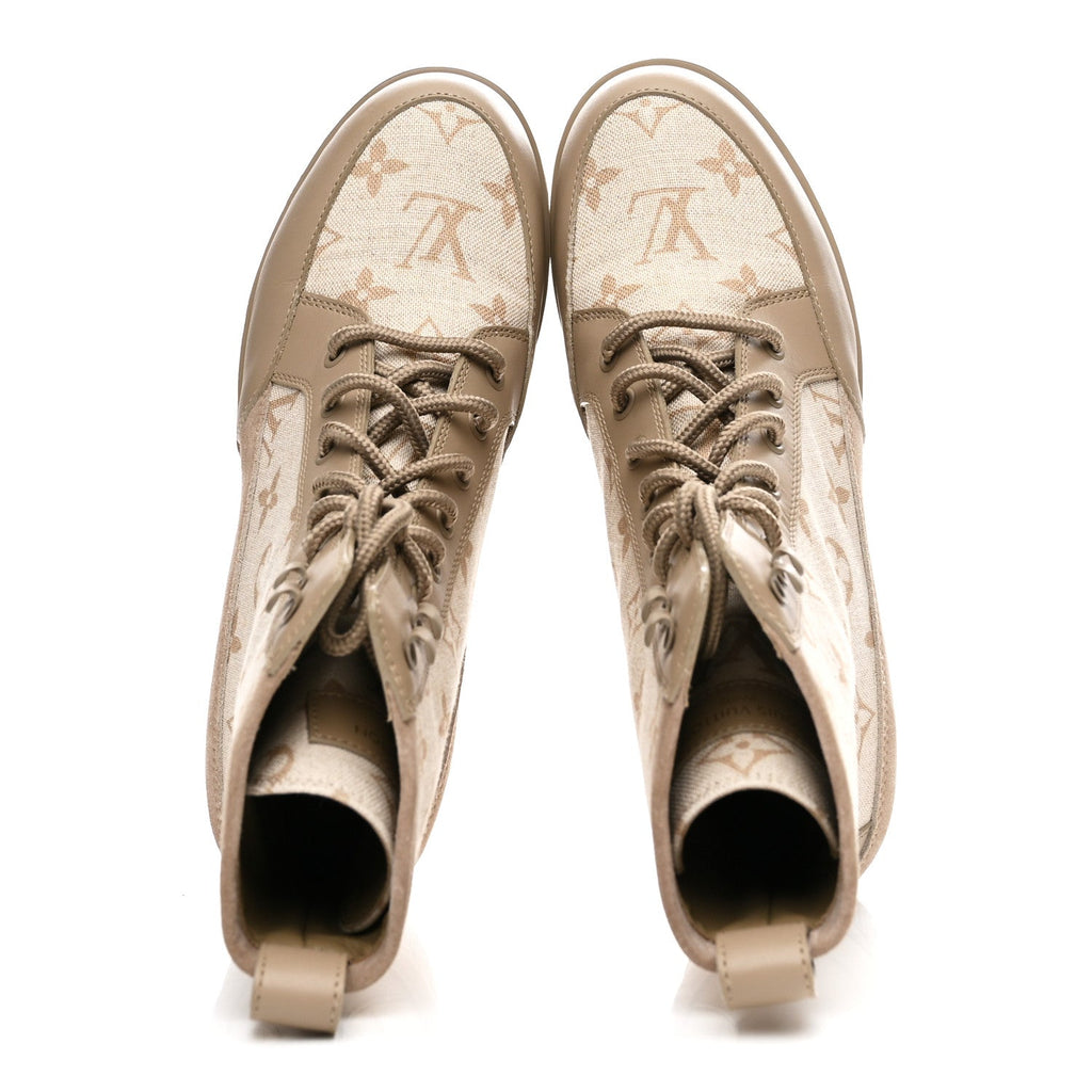 Louis Vuitton Suede Calfskin Laureate Platform Desert Boots 37 Beige
