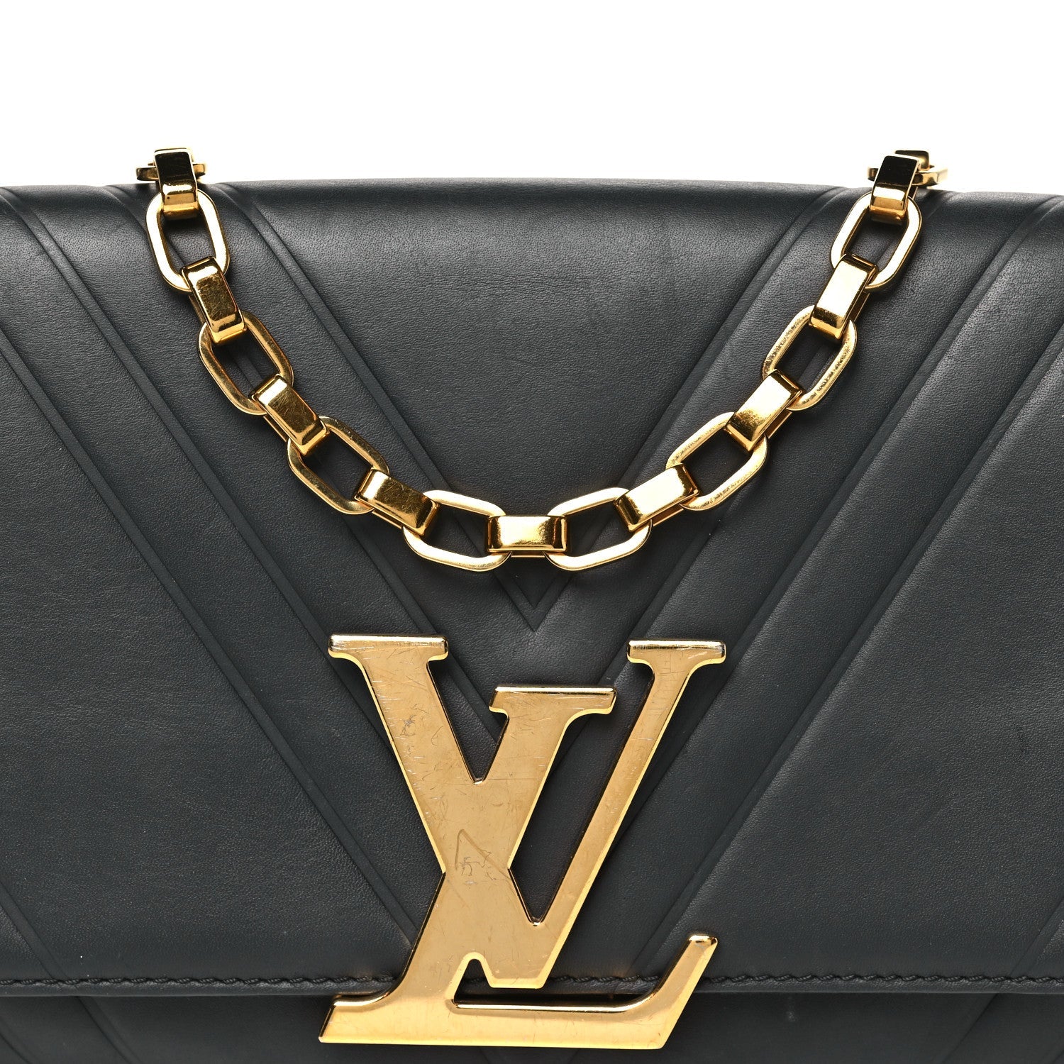 Louis Vuitton Calfskin Airy V Embossed Pochette Chain Louise GM  Black