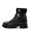 Calfskin Knit CC Short Boots 38 Black