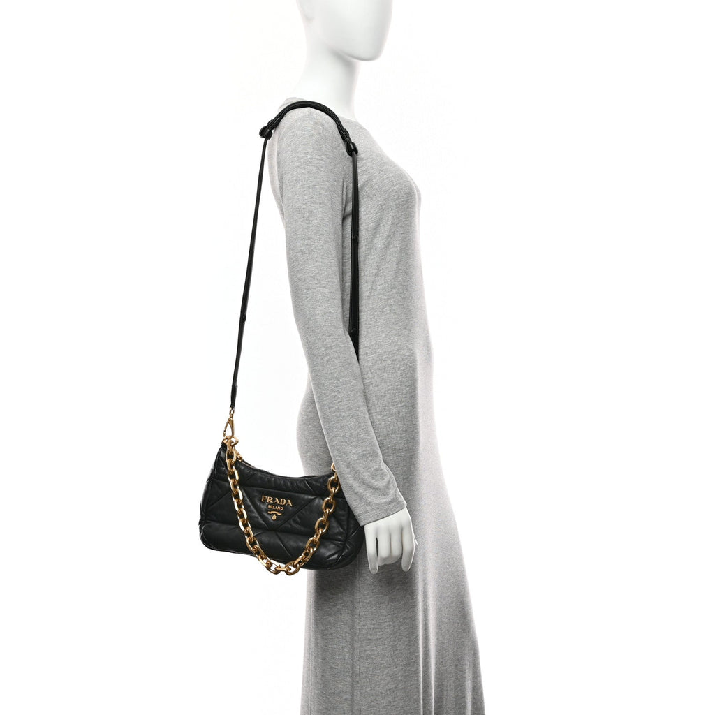 Prada Nappa Triangle Quilted Patchwork System Bag Black