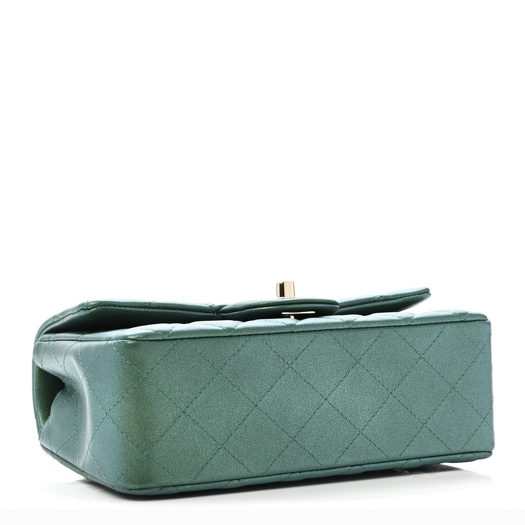 Chanel Iridescent Lambskin Quilted Mini Rectangular Flap Green