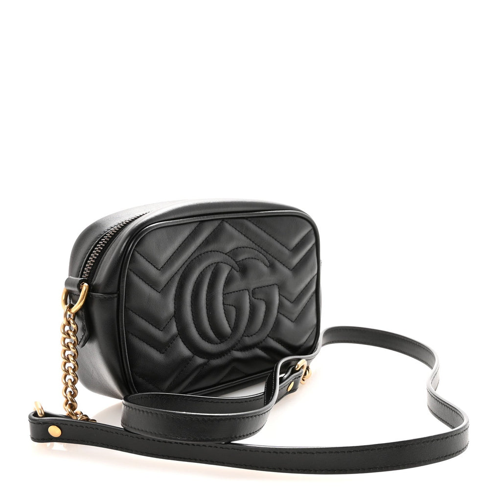 Gucci Calfskin Matelasse Mini GG Marmont Chain Shoulder Bag Black