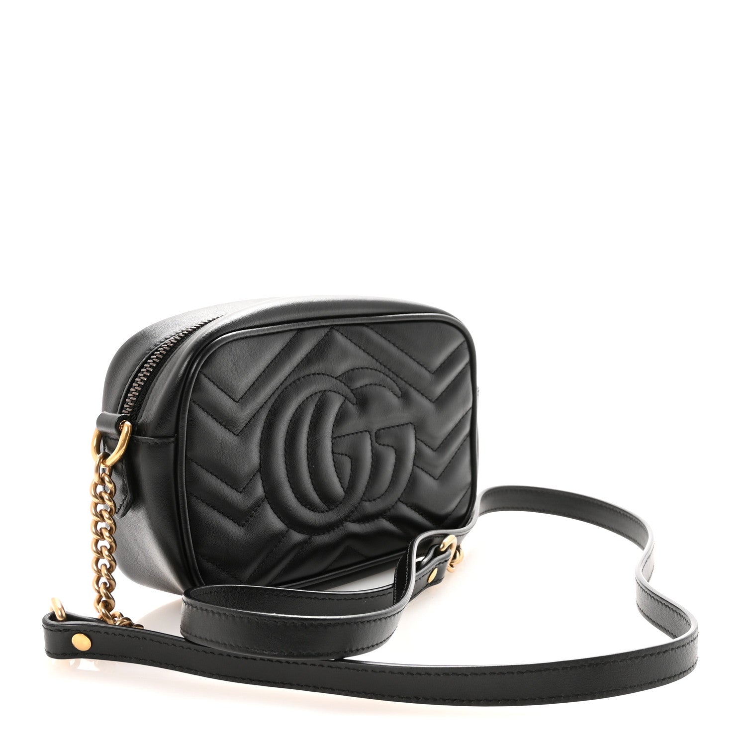 Gucci Calfskin Matelasse Mini GG Marmont Chain Shoulder Bag Black