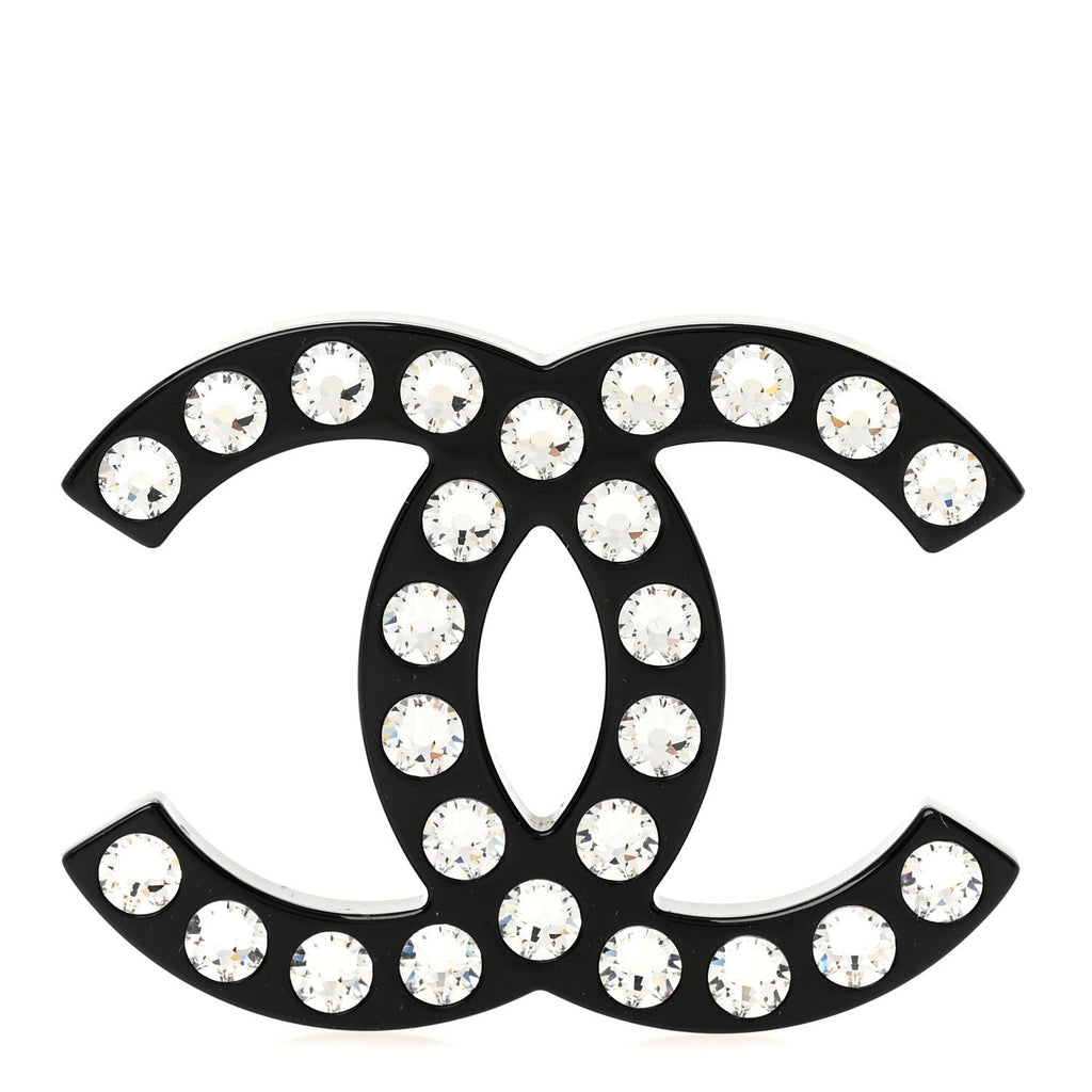 Resin Crystal CC Brooch Black