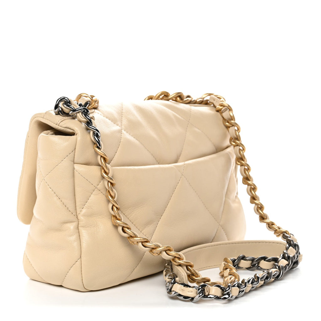 Chanel Lambskin Quilted Medium Chanel 19 Flap Beige
