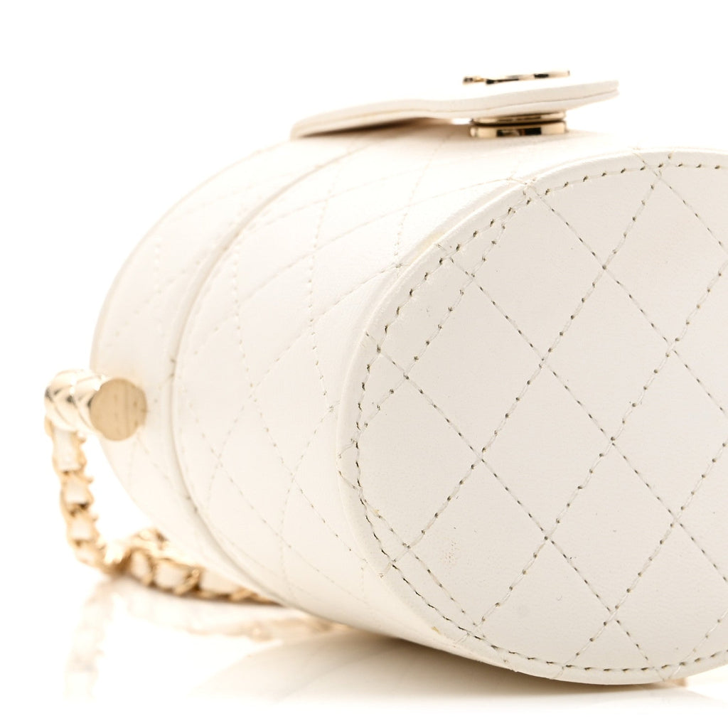 Chanel Lambskin Quilted Round Mini Vanity Case With Chain White