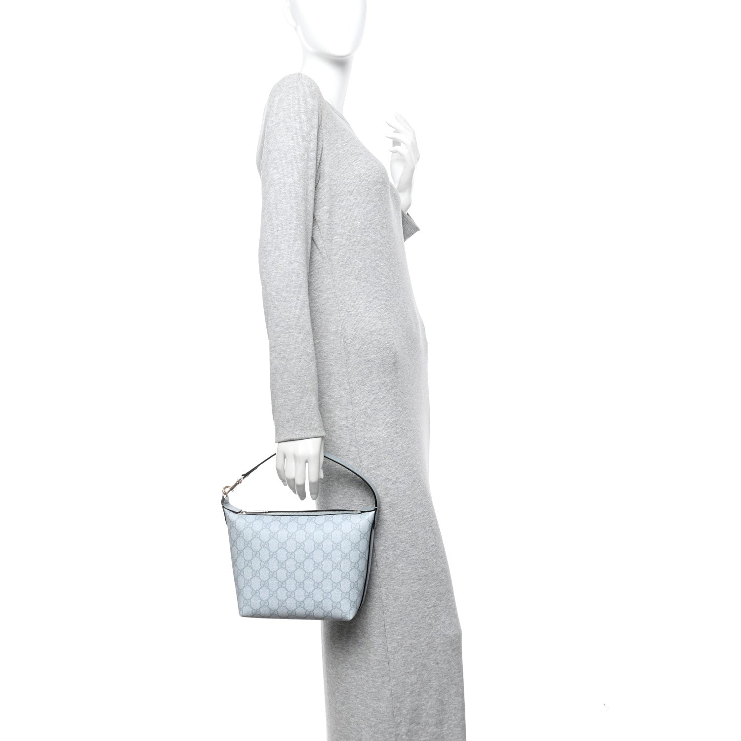 Gucci GG Supreme Monogram Textured Calfskin Web Super Mini Ophidia Shoulder Bag Dusty Blue