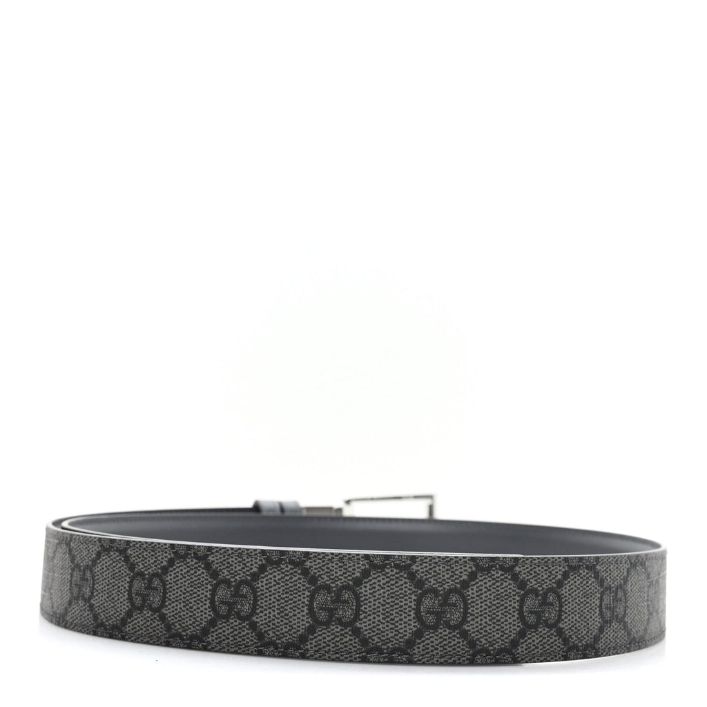 Gucci Selleria Calfskin GG Supreme Monogram Reversible Belt 95 38 Graphite Grey Black