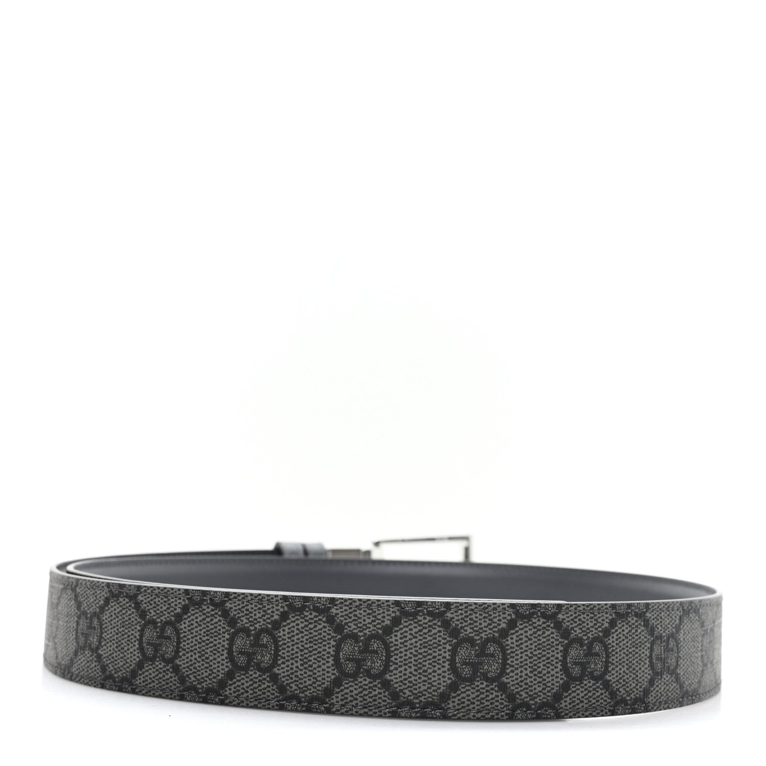 Gucci Selleria Calfskin GG Supreme Monogram Reversible Belt 95 38 Graphite Grey Black