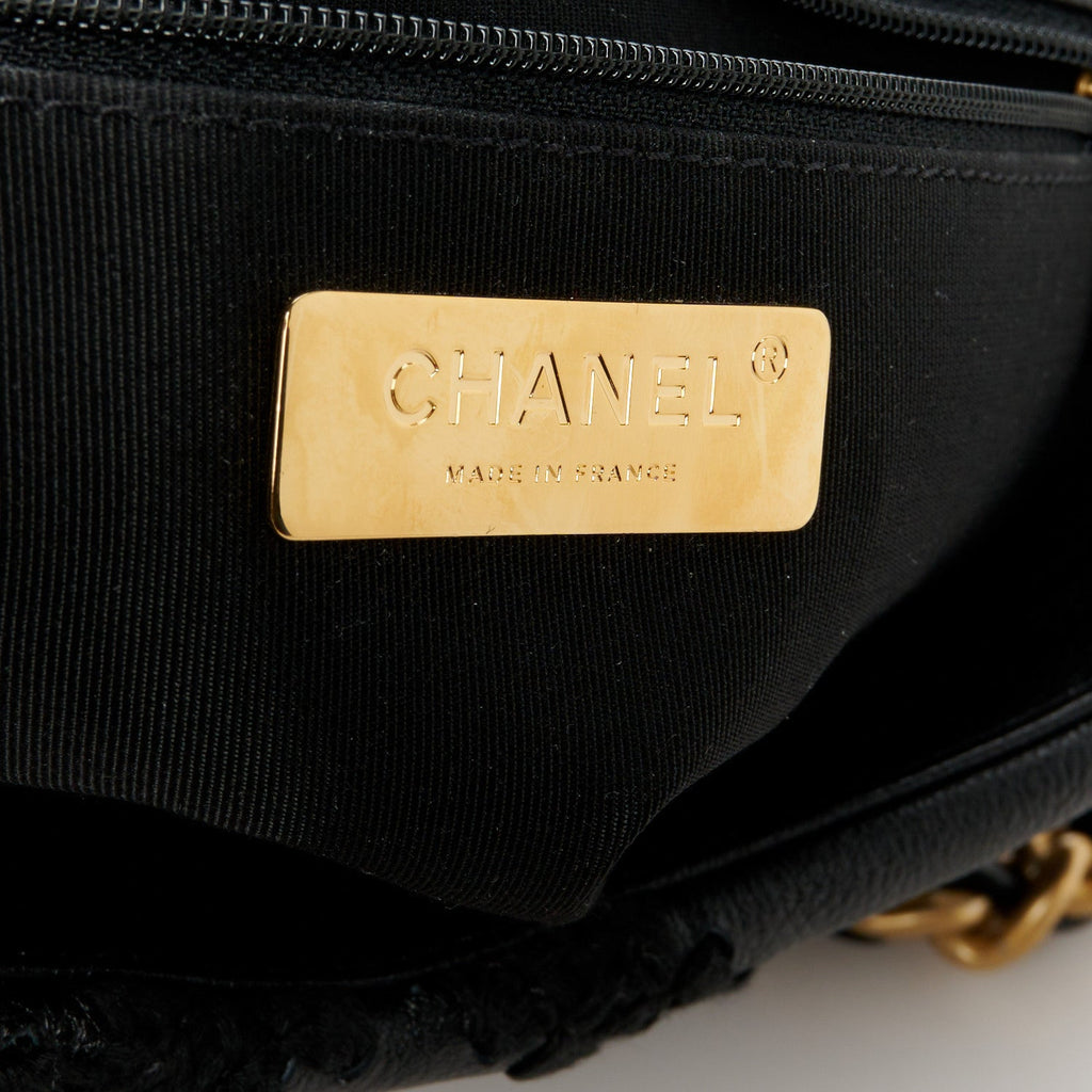 Chanel Calfskin Crochet Medium Chanel 19 Flap Black