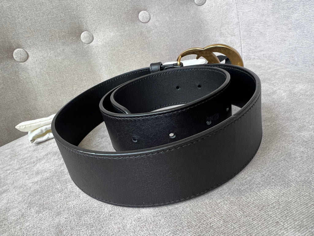 Gucci GG 2015 Re edition Marmont Black Wide Leather Belt with Gold Buckle