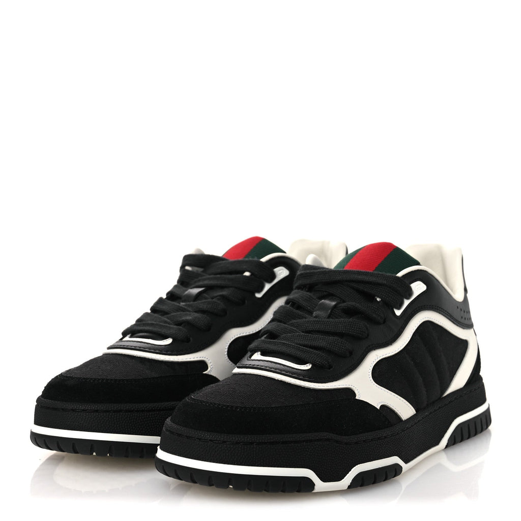 Gucci Calfskin Suede GG Monogram Re-Web Womens Sneakers 38 White Black
