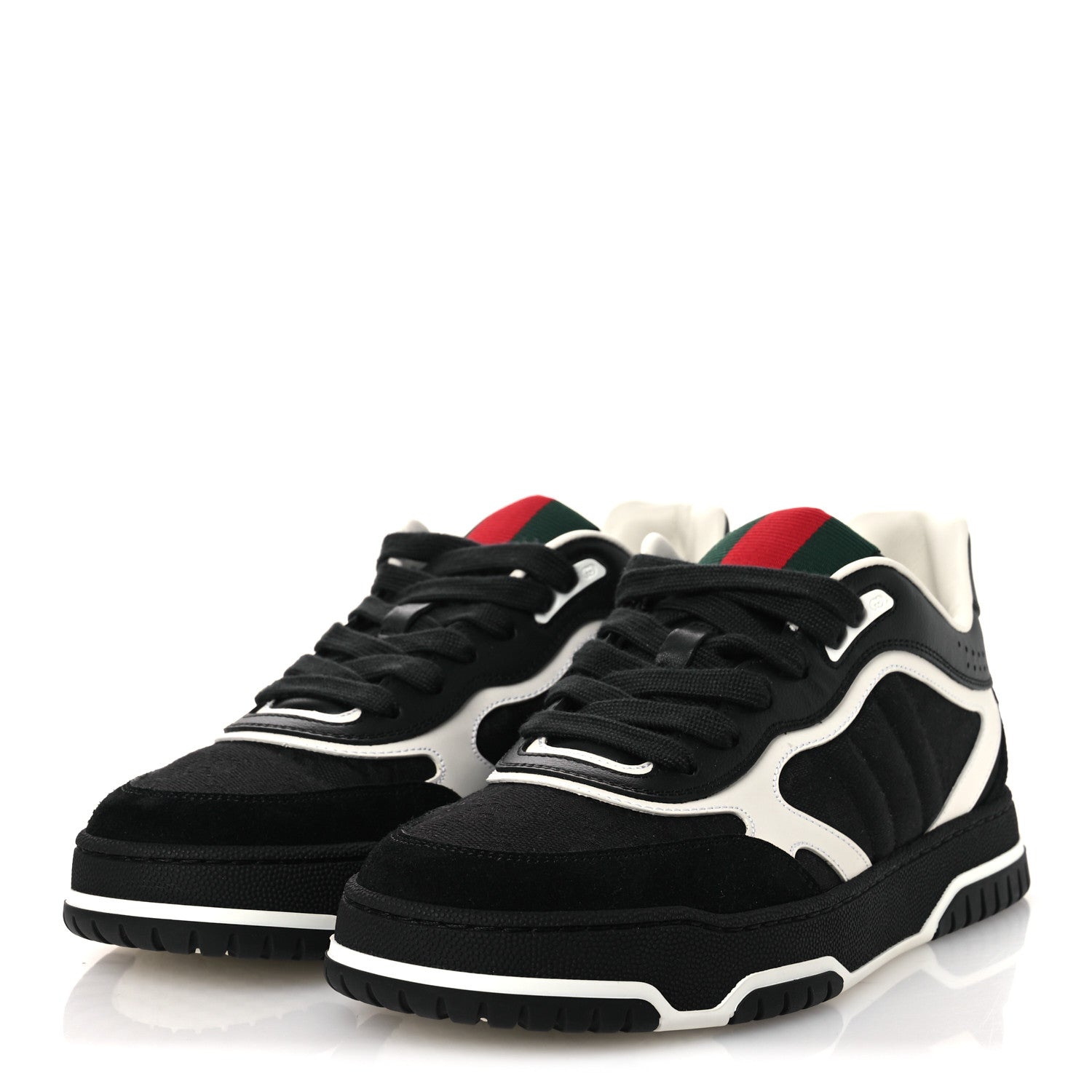 Gucci Calfskin Suede GG Monogram Re-Web Womens Sneakers 38 White Black