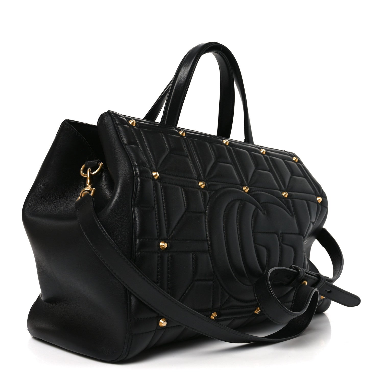 Gucci Calfskin Matelasse Studded Medium GG Marmont Tote Black