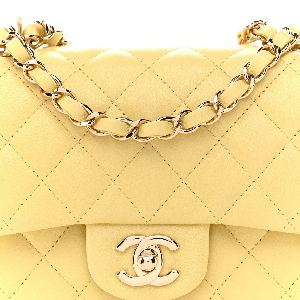 Chanel Lambskin Quilted Mini Square Flap Light Yellow