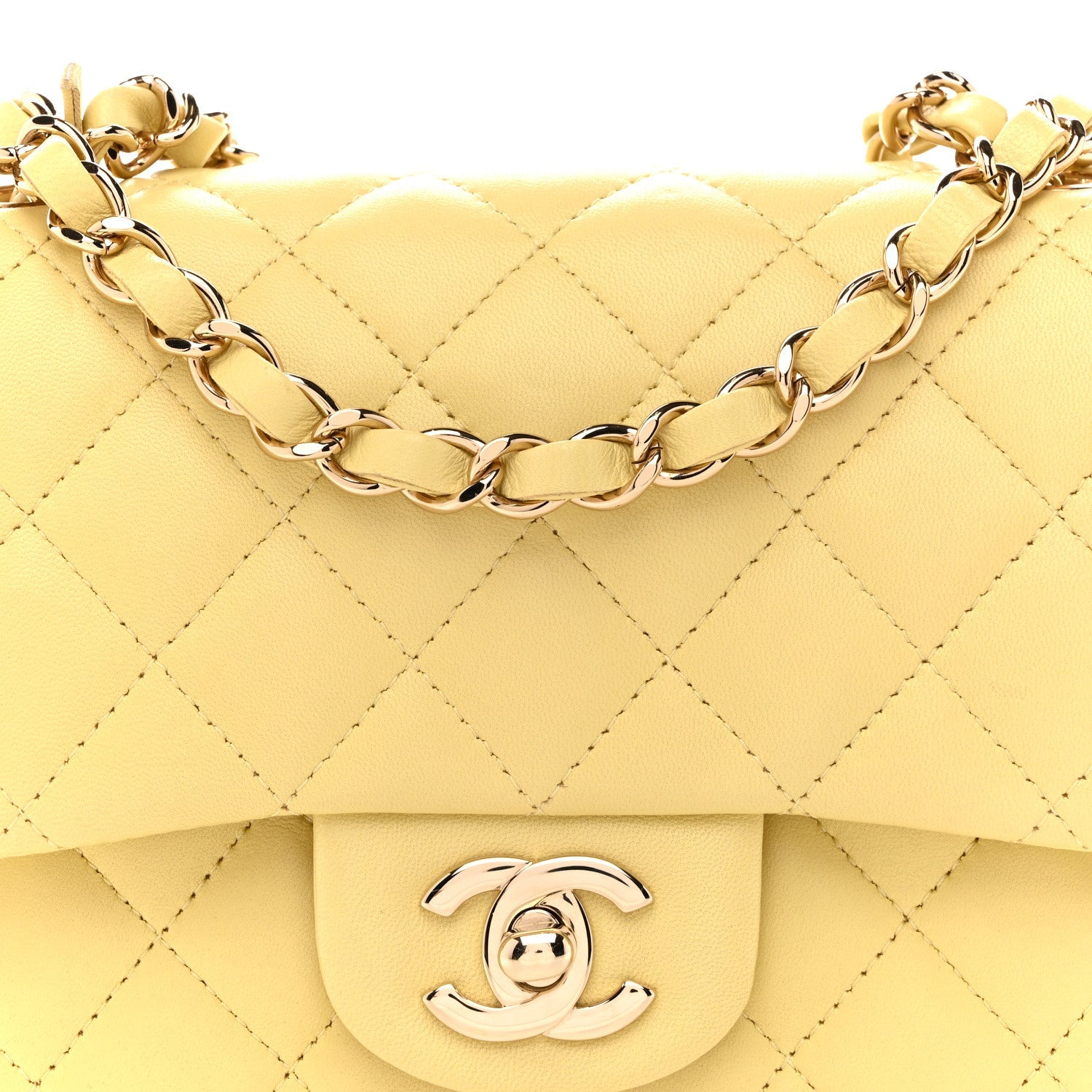 Chanel Lambskin Quilted Mini Square Flap Light Yellow