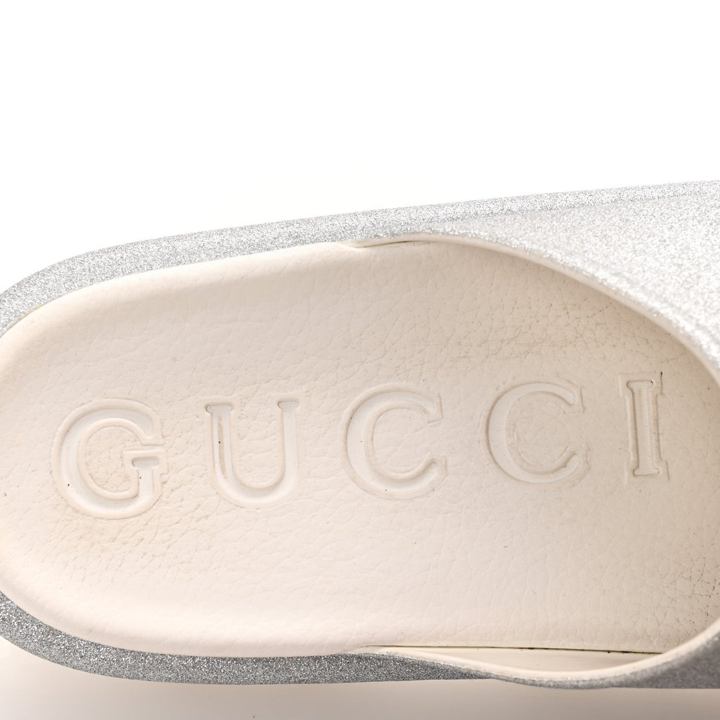 Gucci Glitter Rubber Womens Interlocking G Platform 42mm Slide Sandals 40 Silver