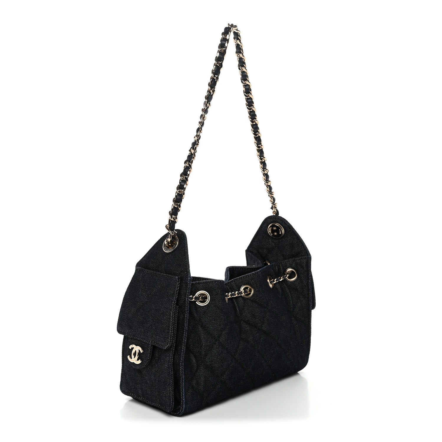 Chanel Denim Quilted Mini Chanel 25 Handbag Dark Blue