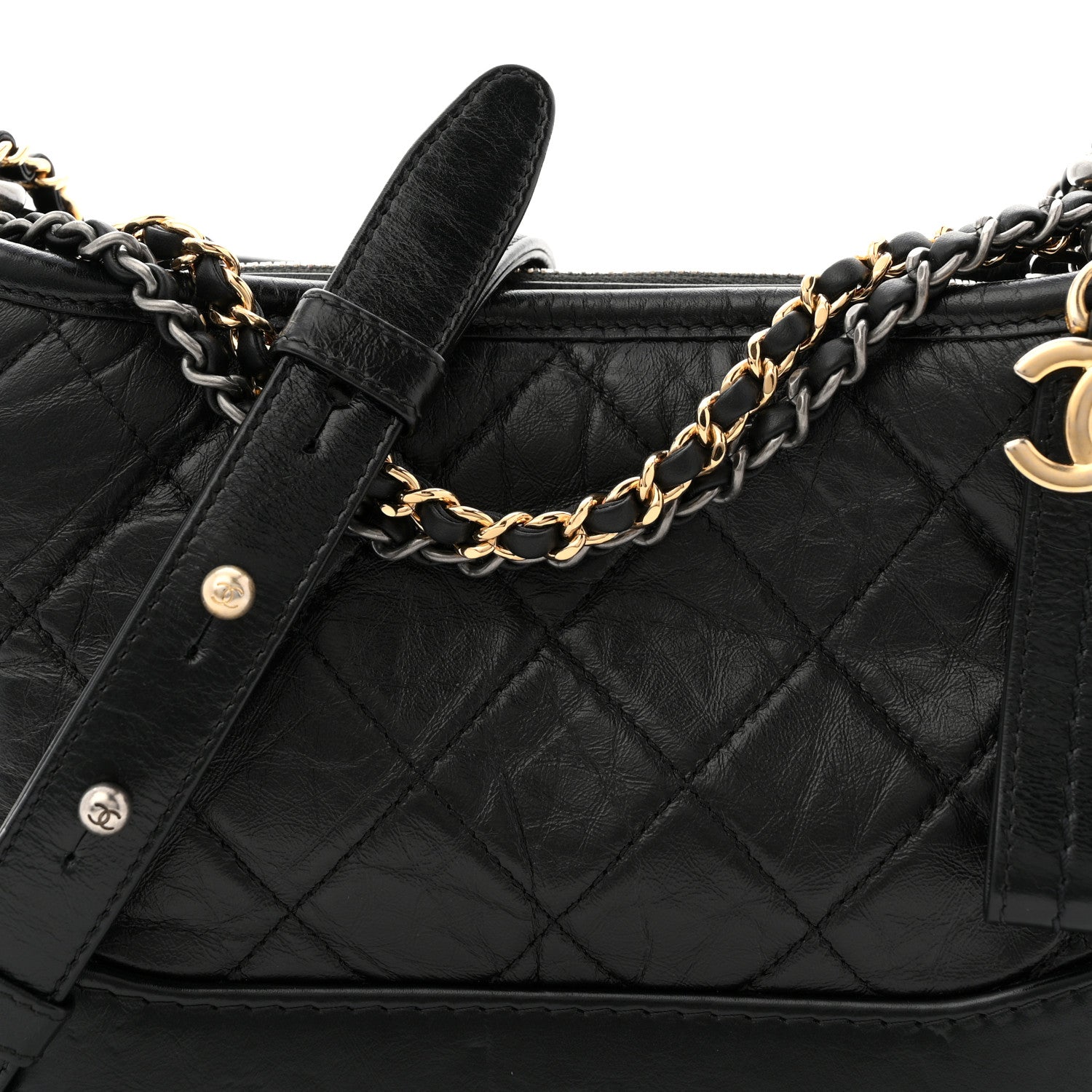 Chanel Aged Calfskin Quilted Small Gabrielle Hobo Black