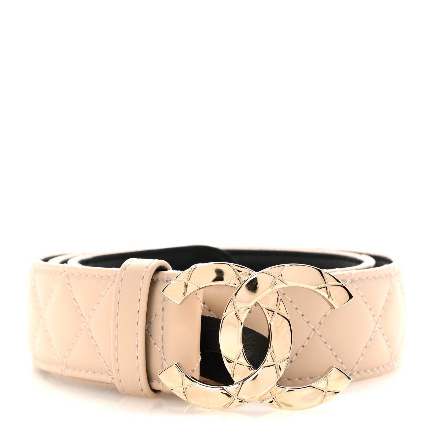 Lambskin Quilted CC Belt 75 30 Beige