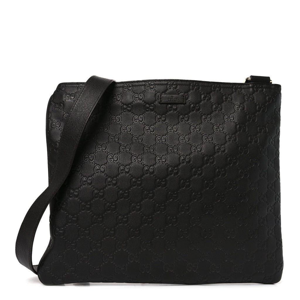 Gucci Guccissima Medium Flat Messenger Bag Black