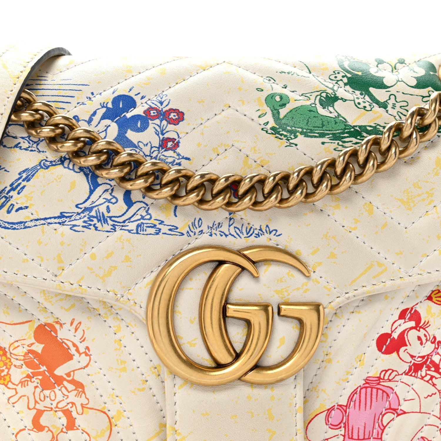 Gucci X DISNEY Calfskin Matelasse Mickey Minnie Mouse Medium GG Marmont Shoulder Bag Multicolor