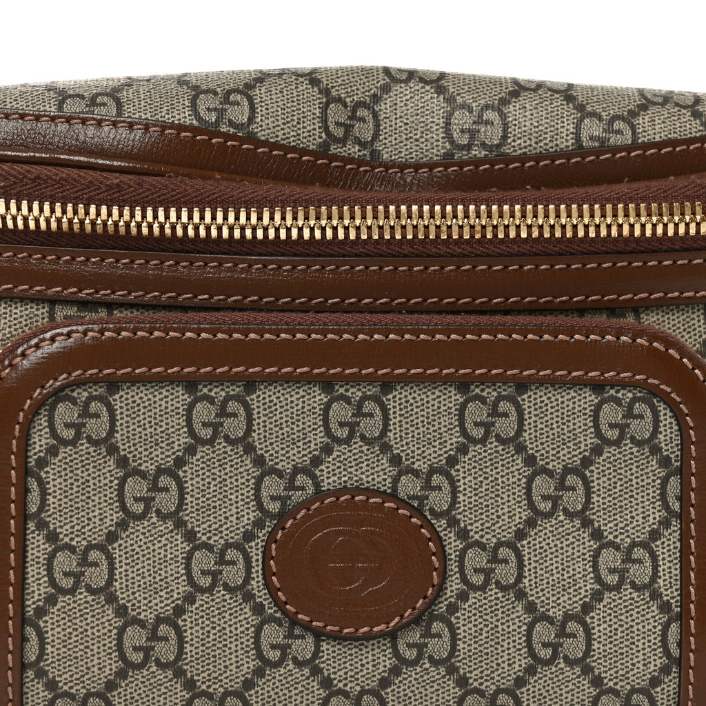 Gucci GG Supreme Monogram Textured Calfskin Retro Interlocking G Belt Bag Beige Ebony Brown Sugar