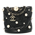 Chanel Lambskin Quilted Pearl Mini About Pearls Drawstring Bag Black