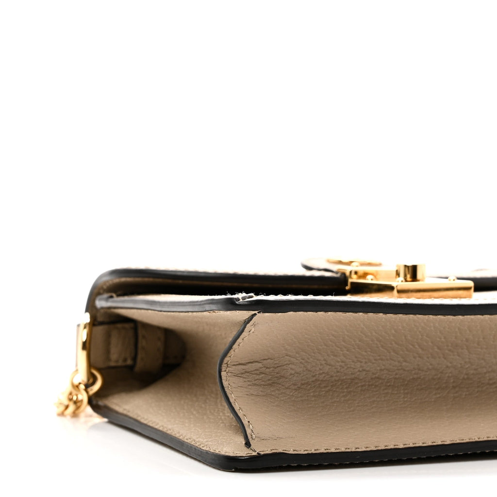 Gucci GG Supreme Monogram Textured Dollar Calfskin Web Mini Ophidia Padlock Top Handle Chain Shoulder Bag Beige Mystic White Oatmeal