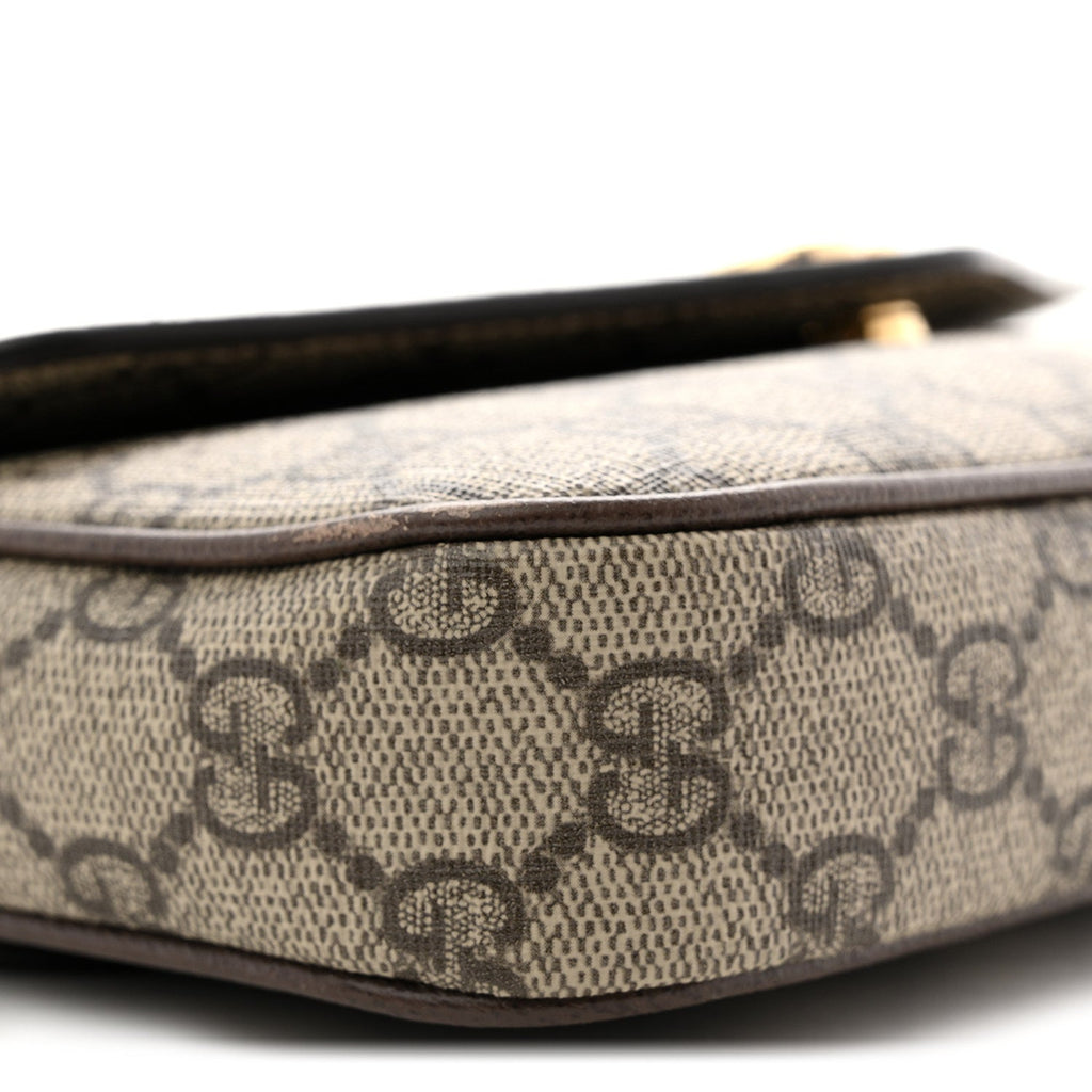 Gucci GG Supreme Monogram Textured Dollar Calfskin Web Mini Ophidia Envelope Shoulder Bag Beige Ebony