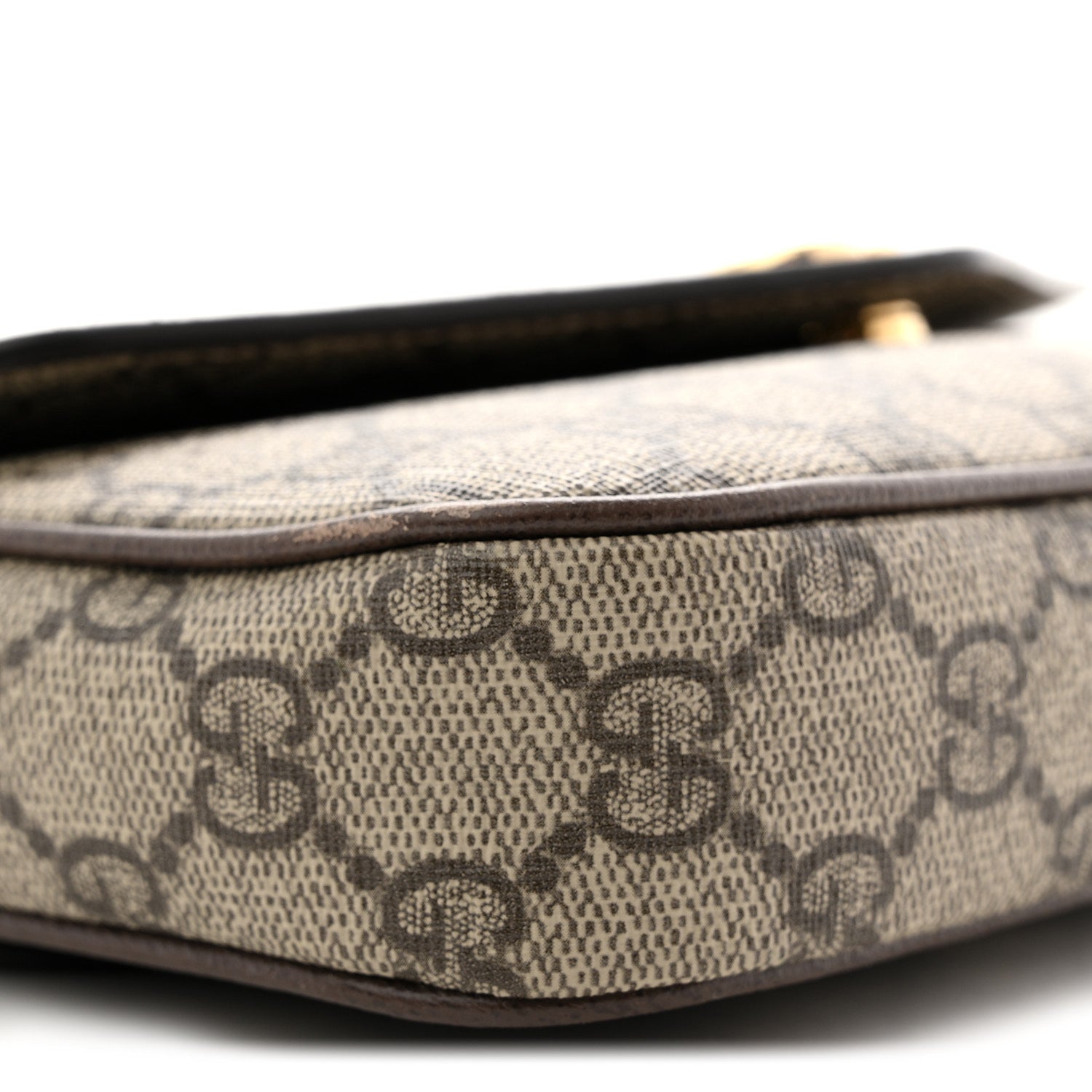 Gucci GG Supreme Monogram Textured Dollar Calfskin Web Mini Ophidia Envelope Shoulder Bag Beige Ebony